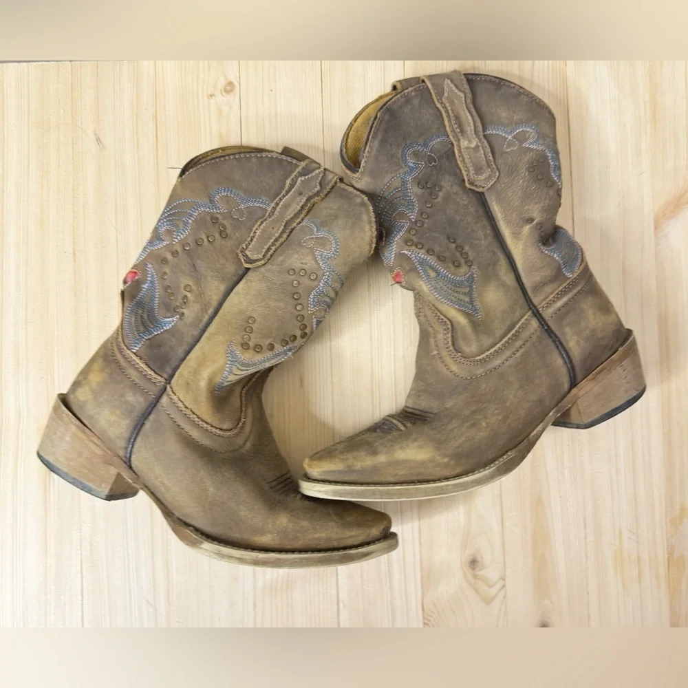 Dan Post Kids Leather Cowboy Boots Size 1.5 Western Rodeo Cowgirl Boots